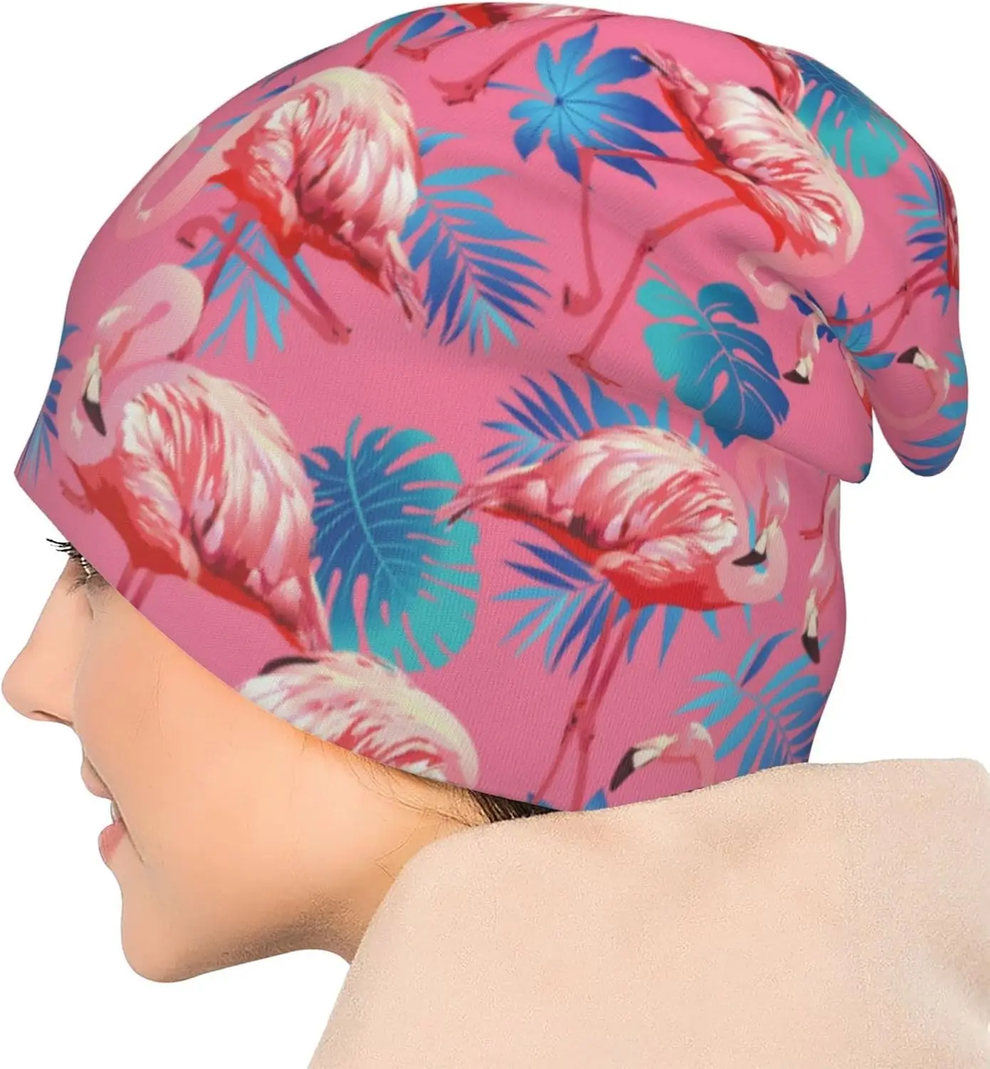 Flamingo Beanie Chemo Hat Cancer Headwear Knitted Hats Baggy Slouchy Scarf Cap for Adults Women Men 6