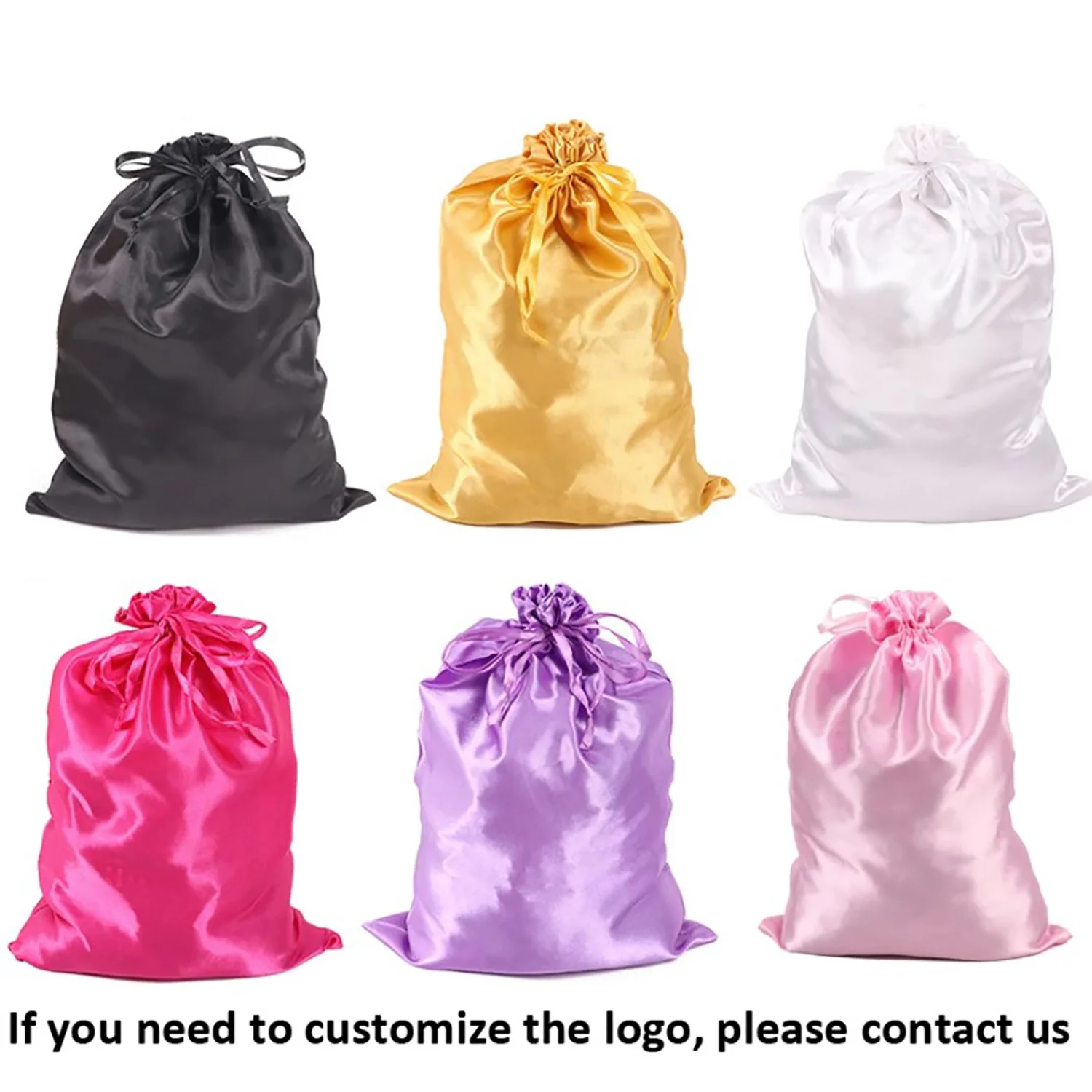 Wig Bags Hair Extensions Bags With Drawstring Soft Silky Satin Wig Bag Pack Black Pink Gold Hair Wig Packaging Bags 35*25cm