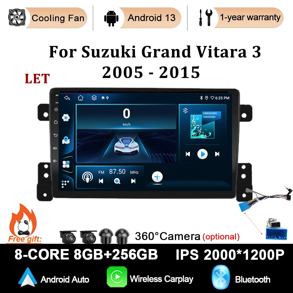 

For Suzuki Grand Vitara 3 2005 - 2015 Android 13 Car Radio Multimedia Navigation GPS Touch Screen Auto Carplay Stereo Player DSP