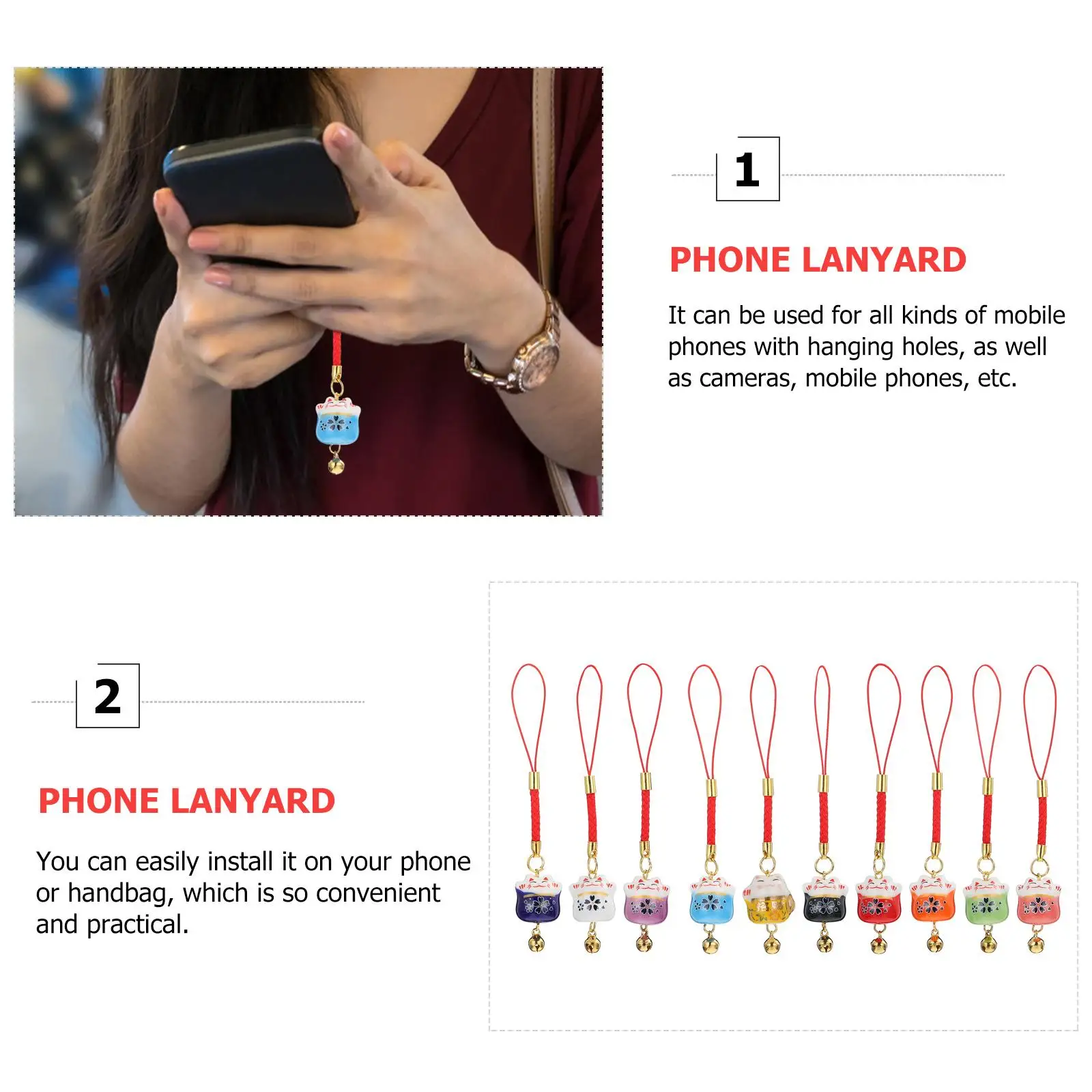 

10Pcs Phone Lanyard Chain Decor Auspicious Hanging Charm nament Auspicious Hanging Decor Rope Phone Dust