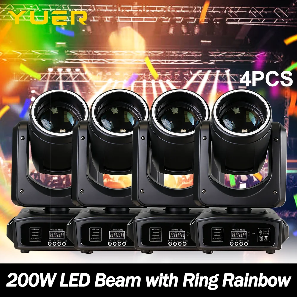 200W LED Beam Moving Head Light with LED Ring 6+12 prism 15 Patterns DMX Rainbow Effect Light for DJ Disco Show Party Wedding