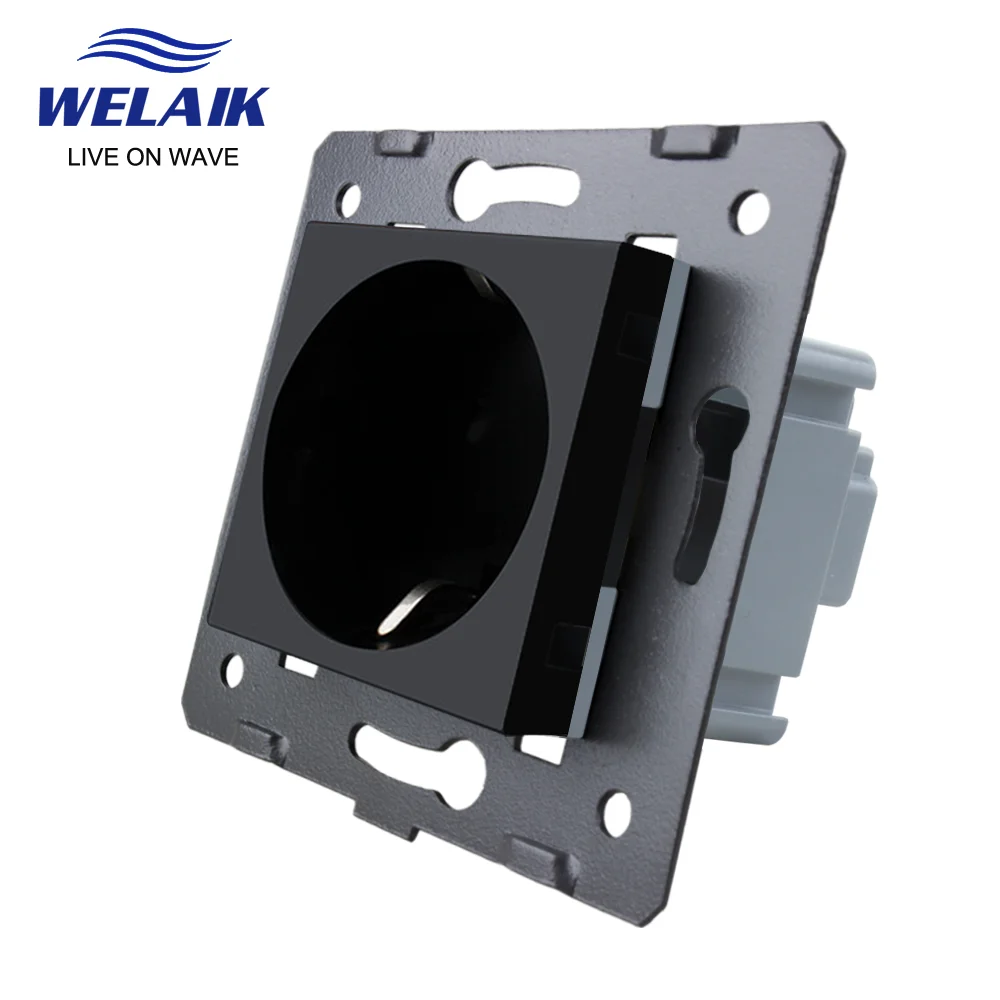 WELAIK EU Black 45*45mm TV Computer Wall Power Socket Outlet Tempering Glass Panel DIY Parts Module Gather Zone