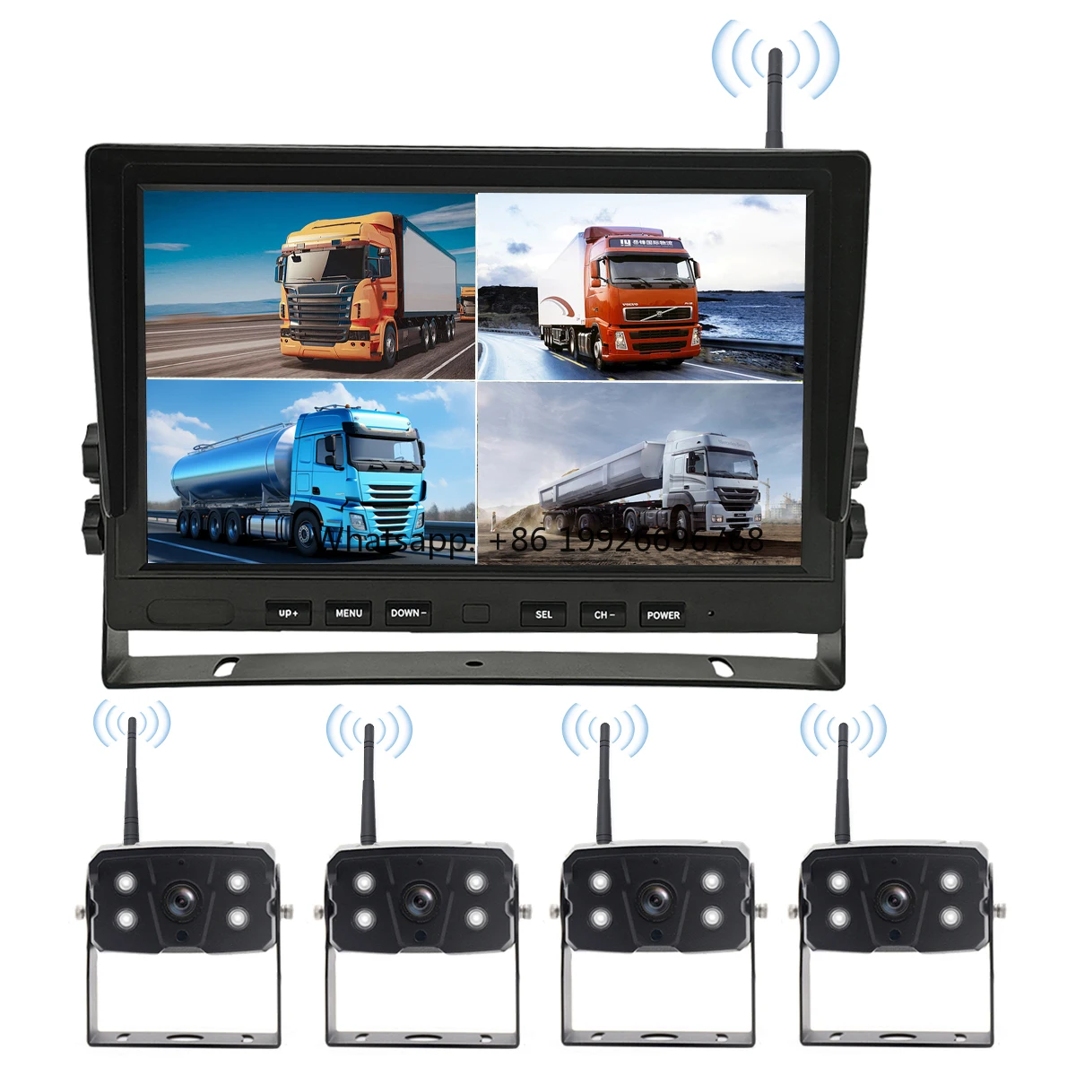 

10.1 Inch AHD1080P 4 Channels 300M Transmission Digital Wireless DVR Recorder Monitor Camera Kit for Truck/Trailer/Bus/RV