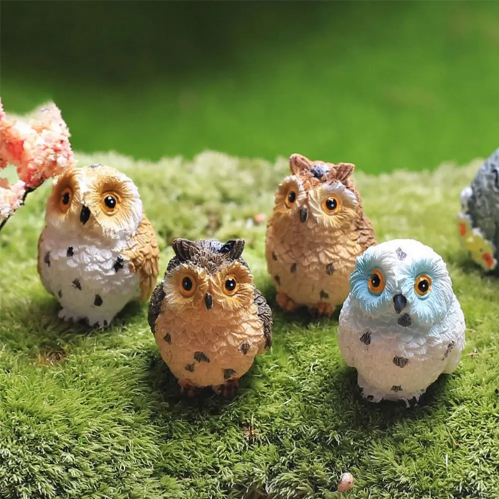 1PC Moss Terrarium Decor Cute Owls Animal Resin Miniatures Figurine Craft Bonsai Pots Home Fairy Garden Ornament Decoration