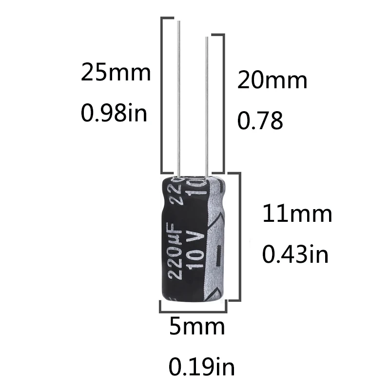 220uF 10V 5x11mm Electrolytic Capacitor 220 UF MFD 10 Volt 0.2x0.43in Aluminum Capacitors (Pack of 10)