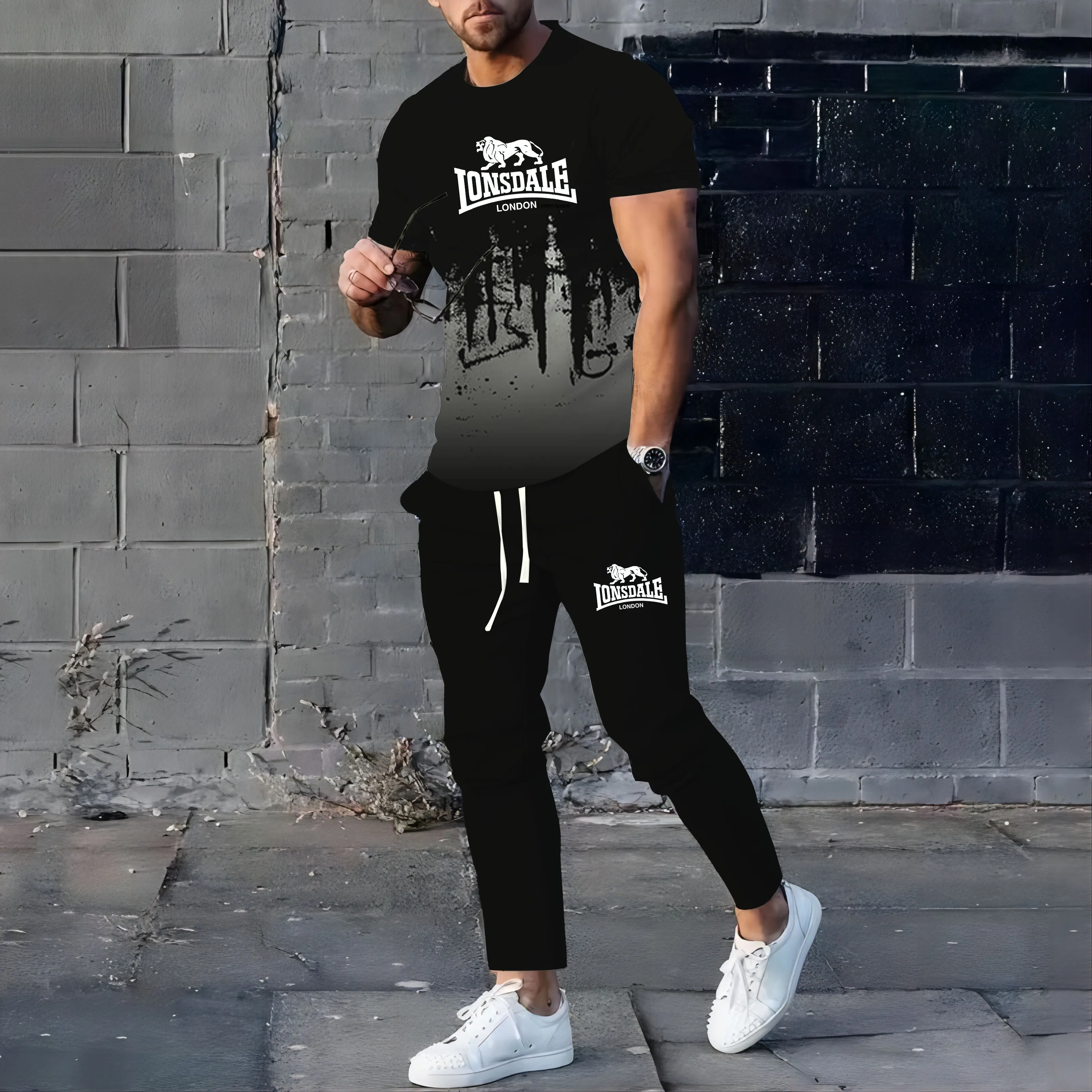 2024 new men\'s fitness sportswear short sleeved T-shirt and basketball pants summer casual jogging pants set men\'s two-piece set