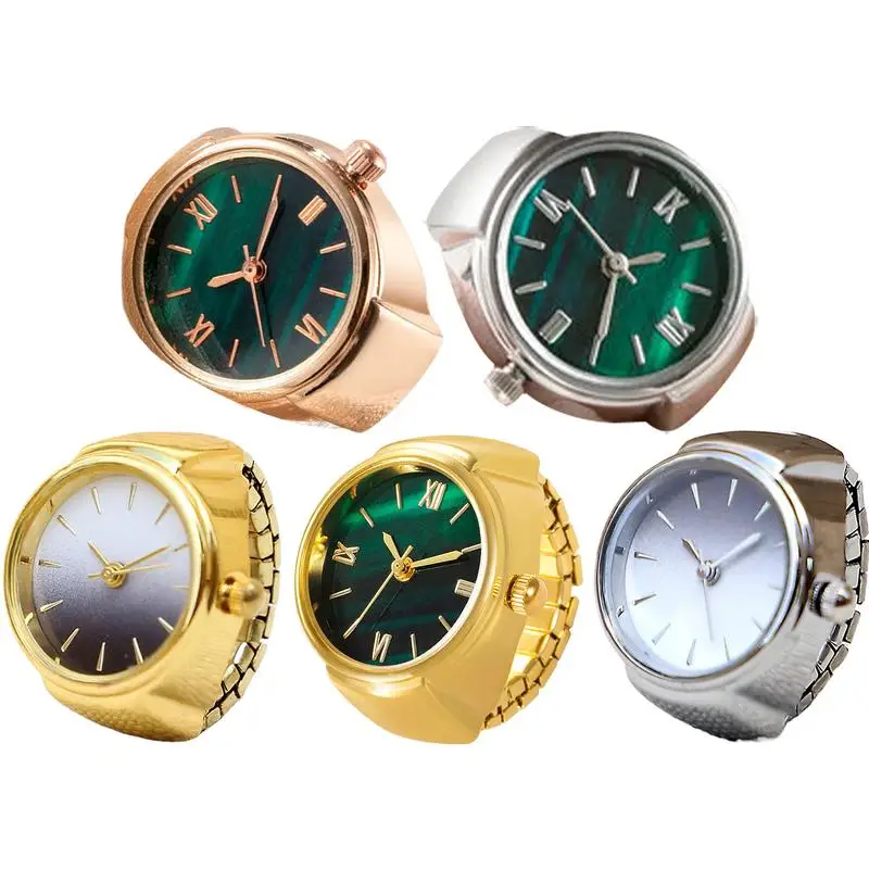 Vintage Punk Finger Watch Mini Elastic Strap Alloy Watches Couple Rings Jewelry Clock Retro Roman QuartzWatch Rings Women Men