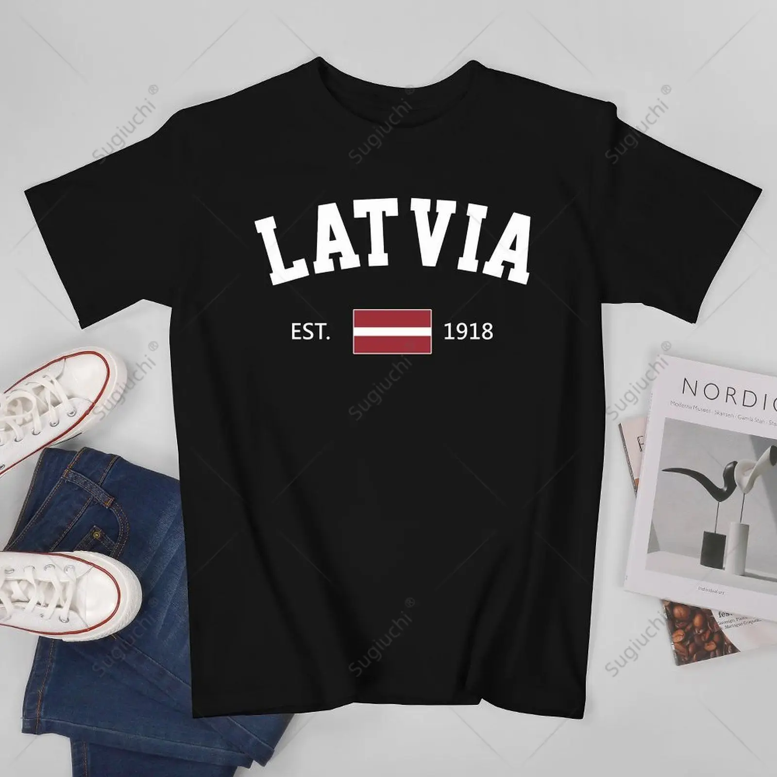 Unisex Men Latvia EST.1918 Independence Day Tshirt Tees T Shirts Women Boys 100% Cotton T-Shirt