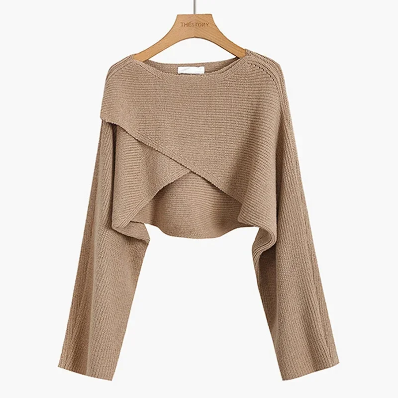 Cropped Cross Irregular Streetwear Sweater Women Sweater Autumn Winter Knitted Y2K Tops Long Sleeve Pullovers Sweater Pull 22933