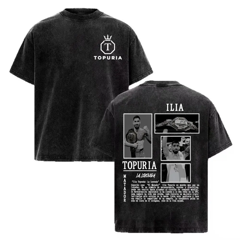 Camiseta de edición limitada El Matador Ilia Topuria, ropa para hombre, camisetas estéticas Harajuku Violence, camiseta vintage lavada de gran tamaño