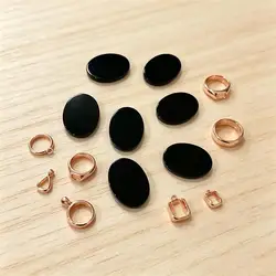 5pcs 6x8-18x25mm Black Agate Flat Oval Cabochon Beads No Hole Polished Flat Back for Necklace Pendant