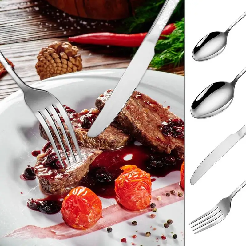 

Flatware Cutlery Set With Laser Pattern Western-stylee Fork Spoon Stainless Steel Eating Utensils Portable Kitchen Silverware