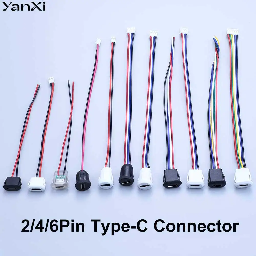 2/4/6Pin USB-C Type-C Waterproof Connector Charger Jack Direct Compression Female Socket Charging Interface With PH2.0 Terminal