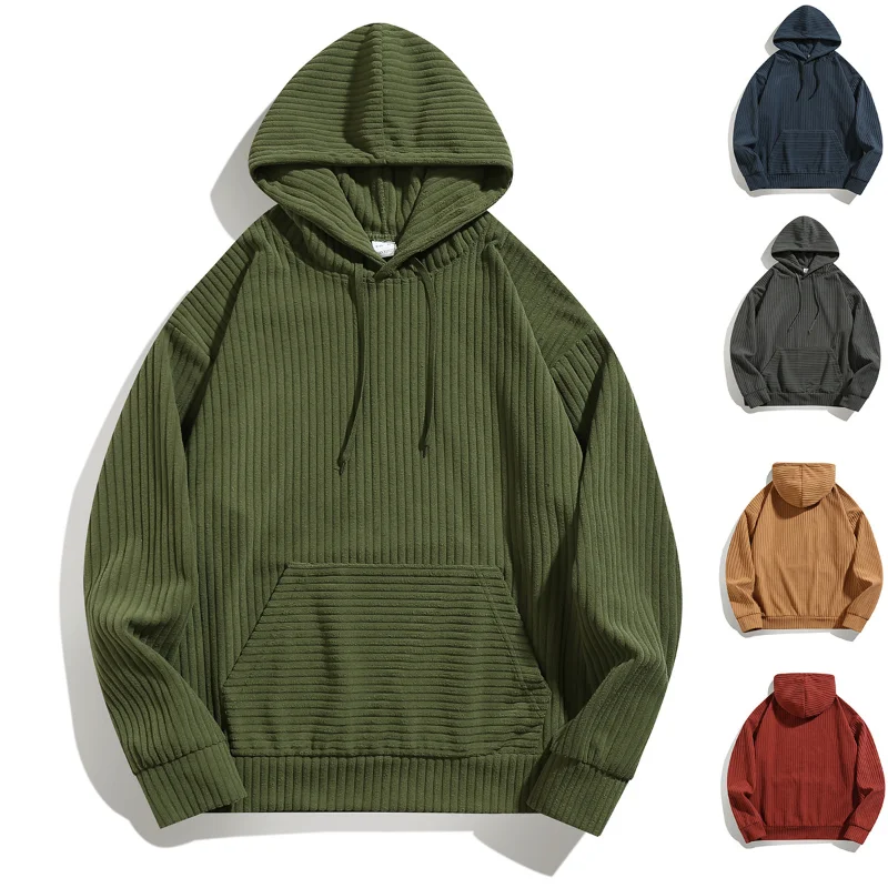 

Мужская толстовка с капюшоном в стиле ретро, осень-зима, новая свободная повседневная однотонная простая вельветовая спортивная одежда