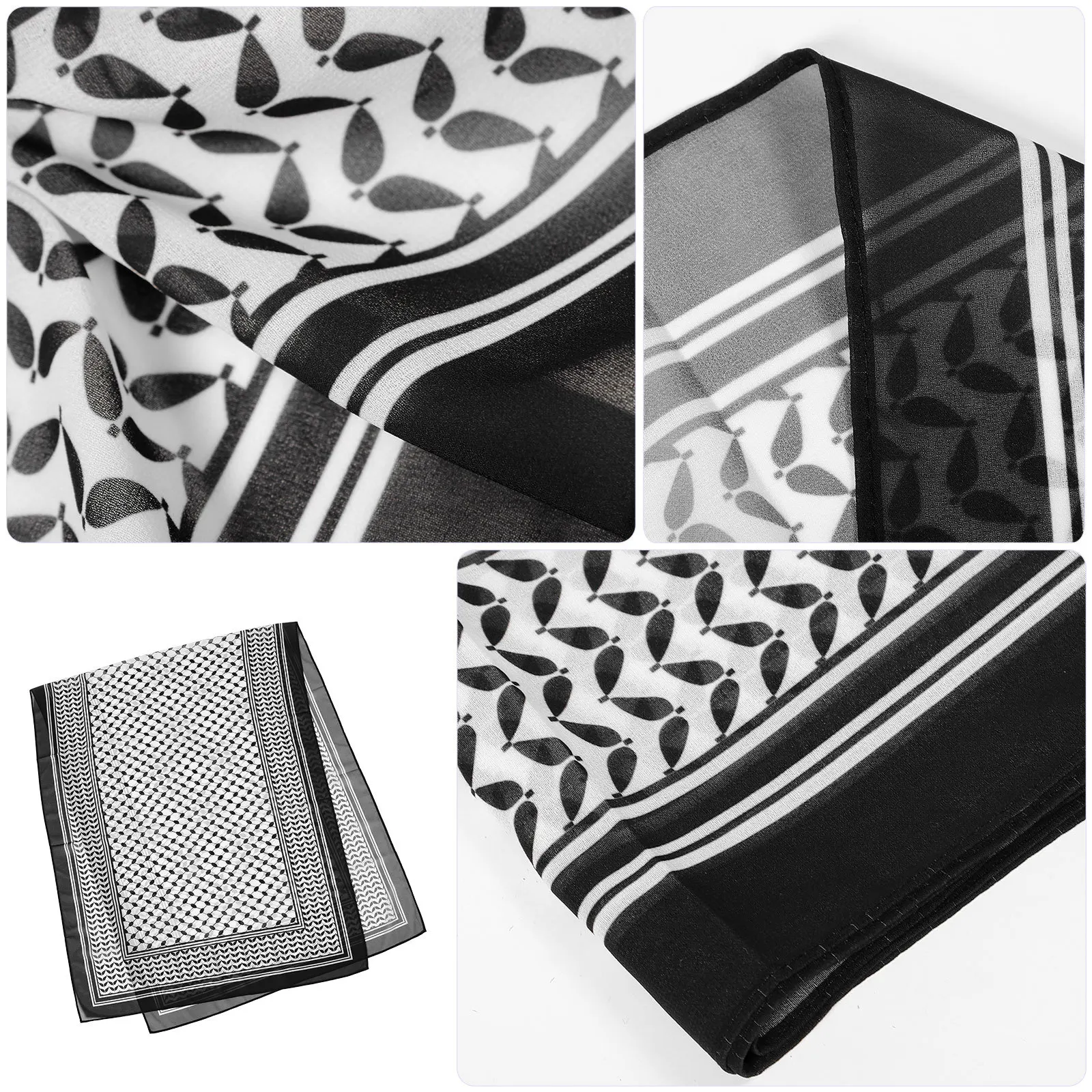 Zwart bedrukte chiffon hoofddoek Uniek ontwerp uit het Midden-Oosten Veelzijdig gebruik voor reisfeesten Bruiloften Modieus accessoire