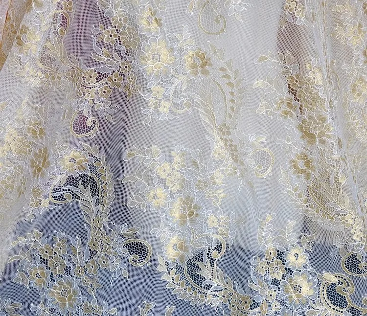 gauze eyelash lace fabric natural gold thread embroidery garment skirt curtain accessories cloth