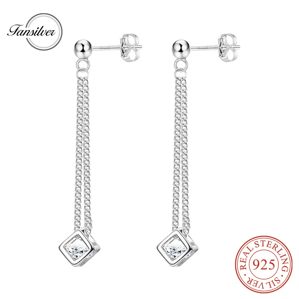 

Fansilver Earrings S925 Sterling Silver Chain Stud for Women Minimalist Ball Drop Dangle Earrings Dainty Elegant Vintage Earring