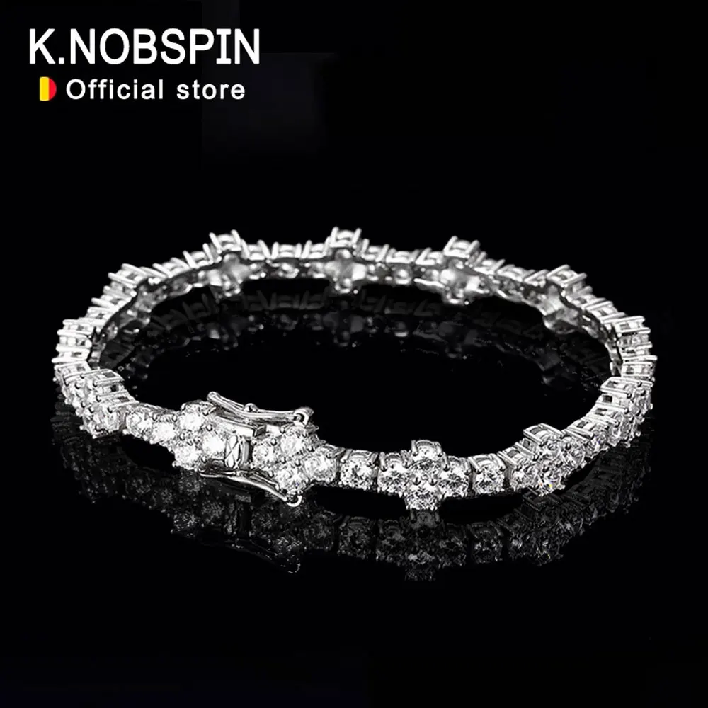 KNOBSPIN D VVS1 Moissanite Tennis Bracelet Solid 925 Sterling Silver Plated 18k White Gold with GRA Bracelets for Women Jewelry