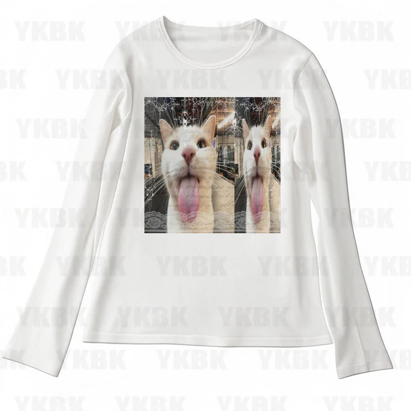 Print Long Sleeve Tank Top T Shirt Y2K Casual Kitty Women Baby Cute Punk Crop Top Harajuku Fashion Vest Tee 90s Street Outfits