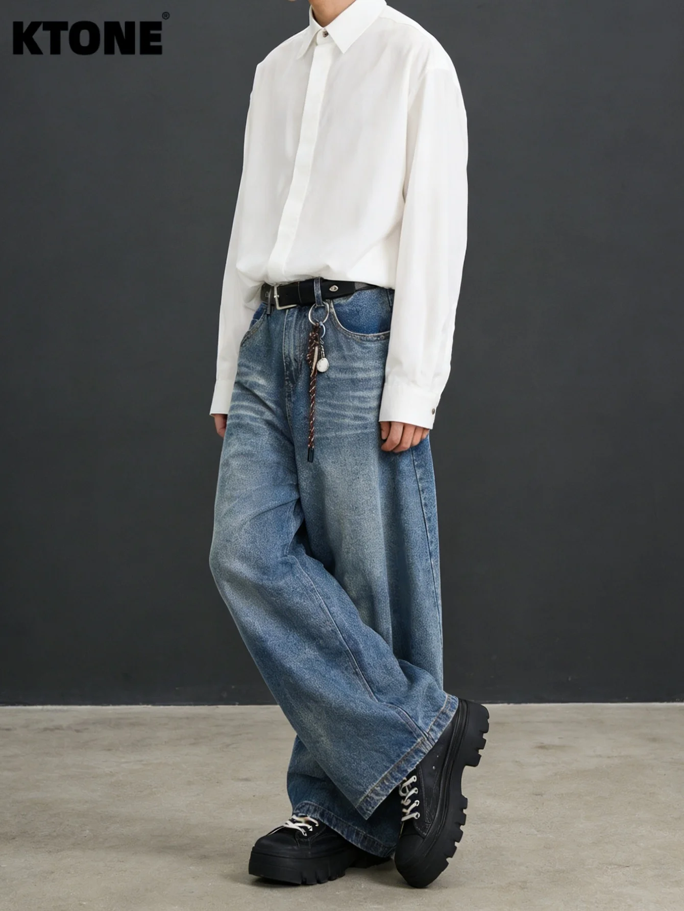 

Мужские синие джинсы-багги в стиле Y2K, оригинальные, модные, повседневные, без аксессуаров и ремней