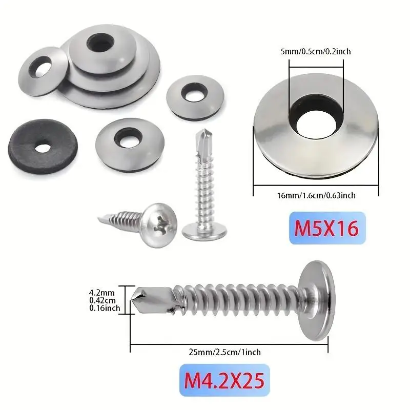 100 sets of stainless steel self-drilling screws with washers kits，rubber drilling screw dovetail
