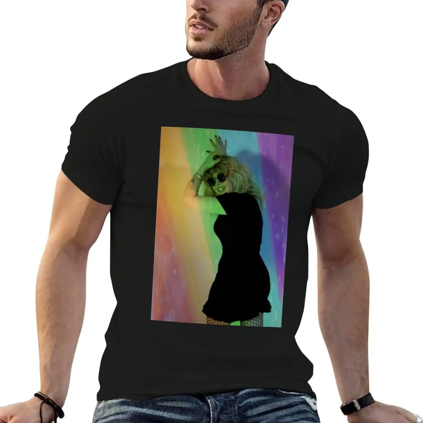 Camiseta Natasha Lyonne Rainbow Mixed Media, camiseta para hombre, camiseta 100% de algodón, camisetas divertidas 100% de algodón, camiseta de algodón