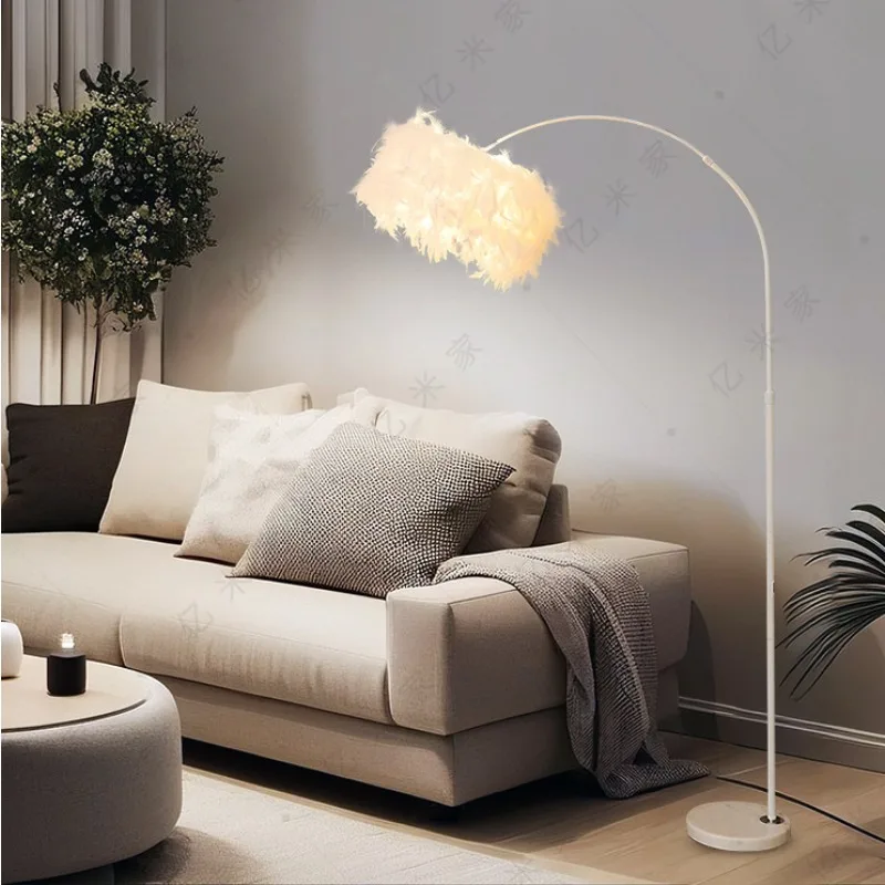 

Scandinavian E27 Led Feather Floor Lamps for Bedroom Study Bedside Lamps Living Room Sofa Side Remote Control Dim Home Decor