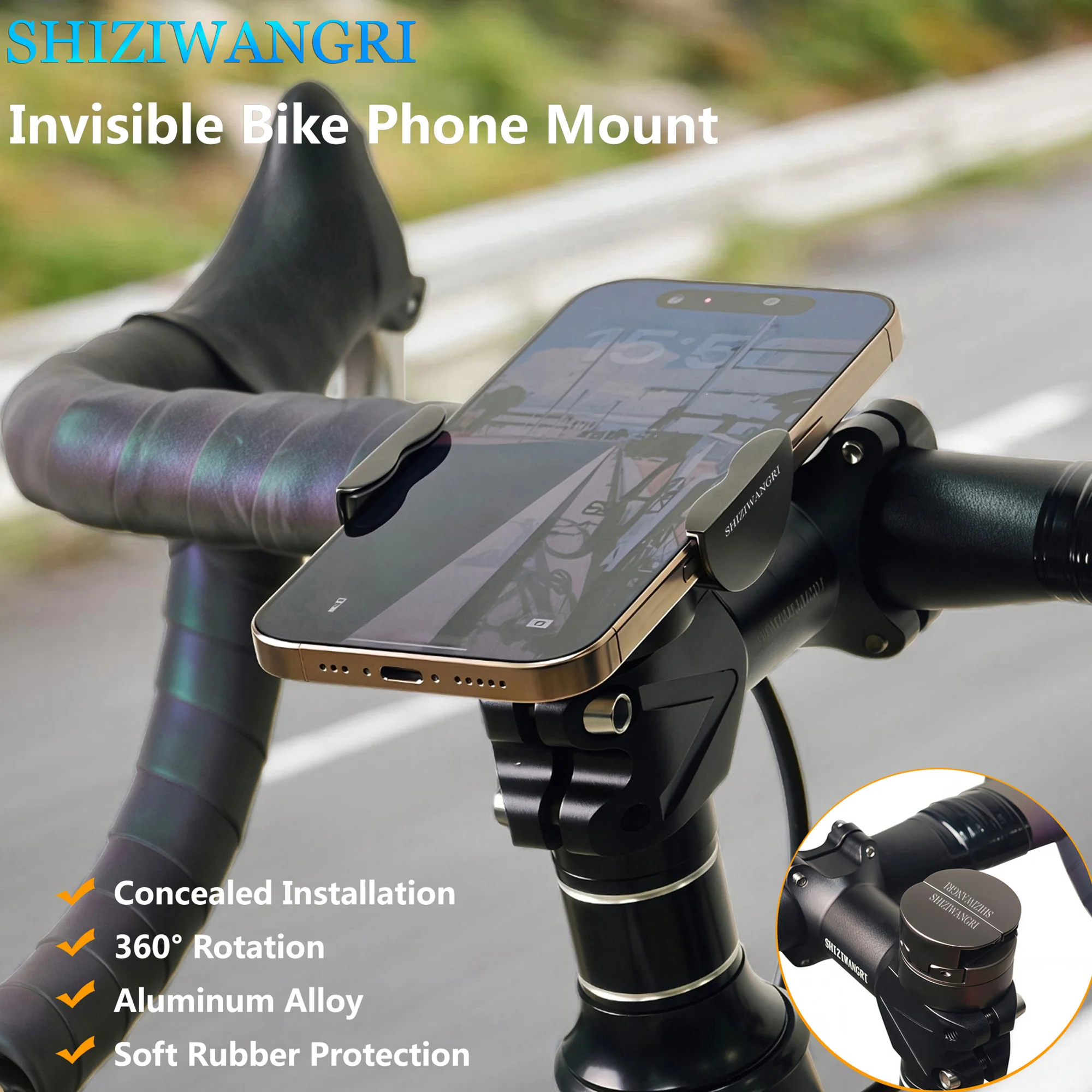 Fahrrad-Handyhalterung Versteckter Fahrradhalter 360° °   Drehbarer Aluminium-Verstellbarer Fahrrad-Handyhalter für Vertikale Montage