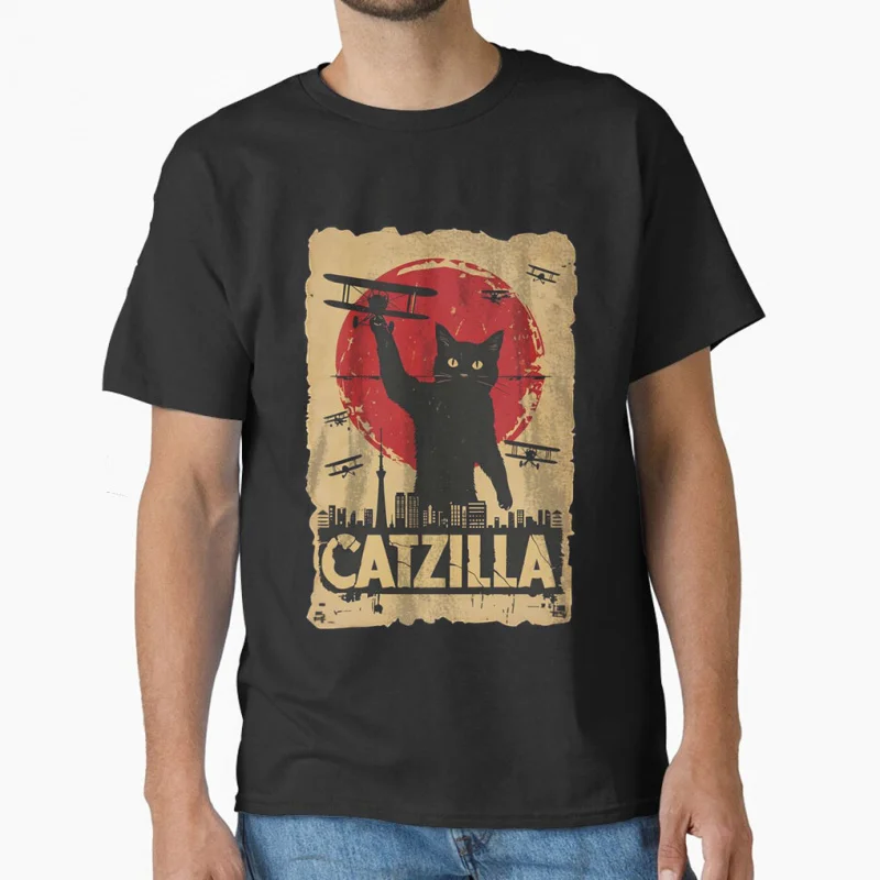 

0808 Vintage Catzilla King of Monster Gift t shirt for Cat Lover Cute kitty Graphic tee Short Sleeve y2k clothes All size tops