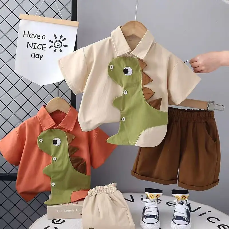 New Kids Clothes Cartoon Dinosaur Shirt Shorts 2Pcs/Set Summer Fashion Baby Boys Girl Clothing Children Cotton Casual Tracksuits