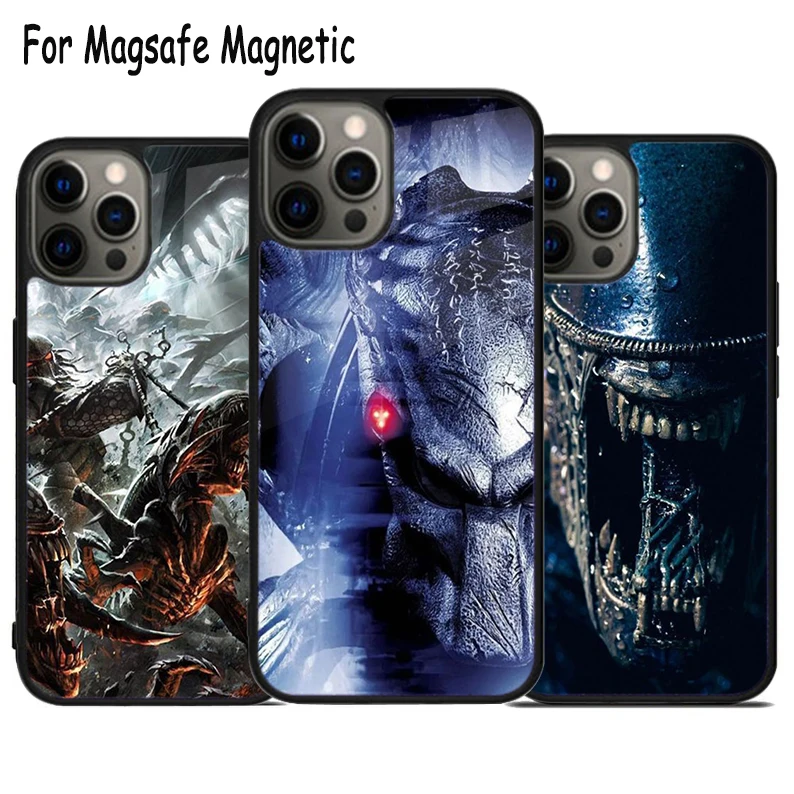 Alien Predator Wireless Charge Magsafe Phone Case For iPhone 15 16 14 13 11 12 Pro Max Plus Magnetic Bumper Cover