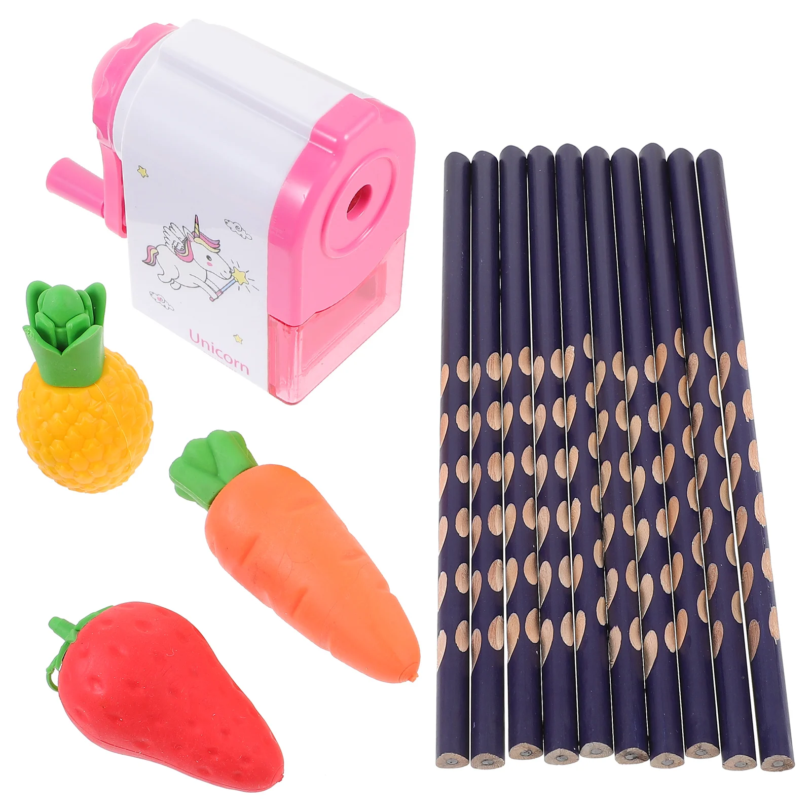 1 セットフルーツ型消しゴムかわいい漫画デザイン文具壊れにくいコア消しゴム削り器キット学校の描画用