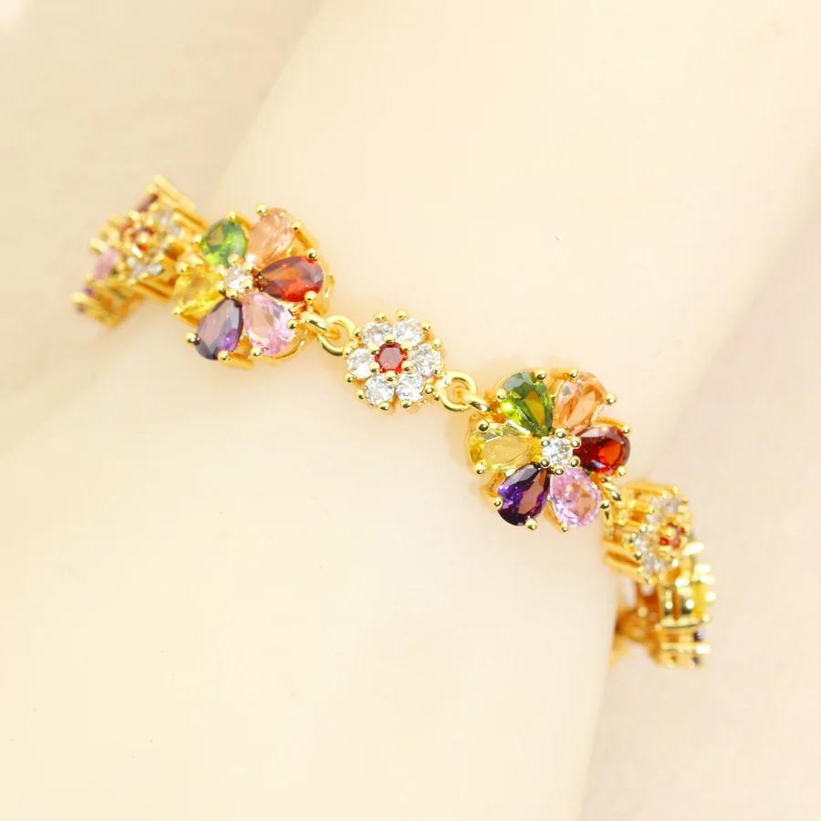 Luxury Multicolor Crystal Gold Plated Jewelry Sets Earrings Necklace Pendant Ring Bracelet  Jewellry For Women Wedding Gift