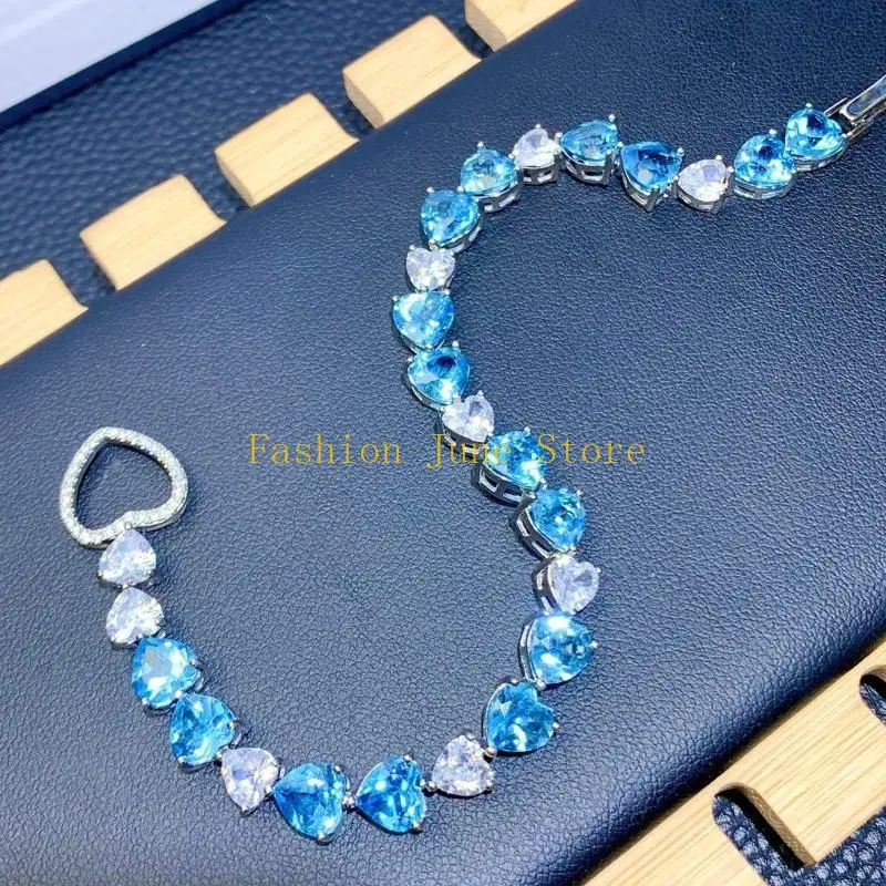 

N5KA Imitation Natural for Swiss Blue Topaz Bracelet Luxurious Heart Bracelet Fashion Jewelry Gift for Women Girls