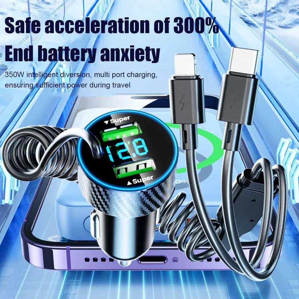 

Super Fast Charging Car Charger With A Tow Two Spring Line Car Converter Cigarette Lighter With A Line Comes Flash Charger P2I3