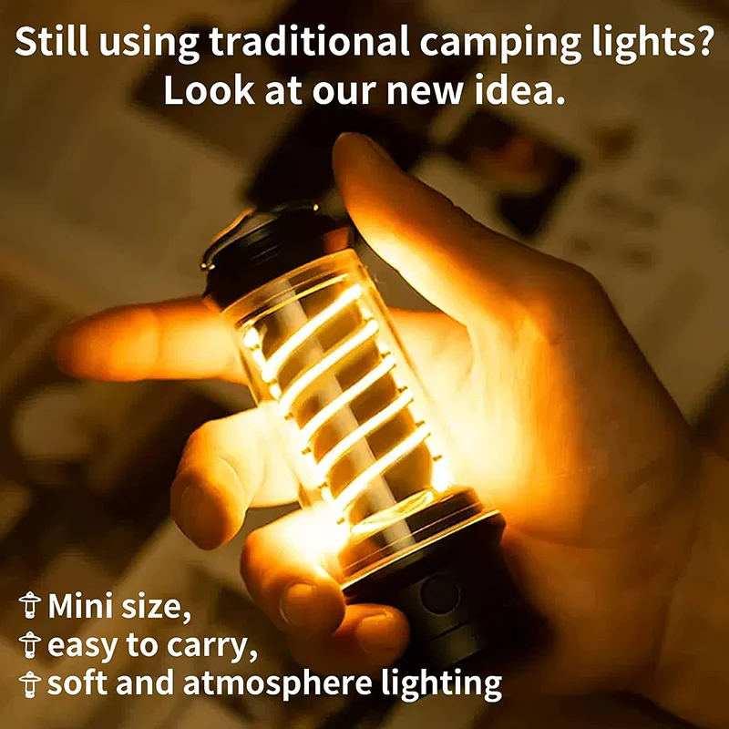 Small LED Camping Lantern Rechargeable Retro Warm Camp Light Waterproof Portable Outdoor Emergency Flashlight For Camping Hiking