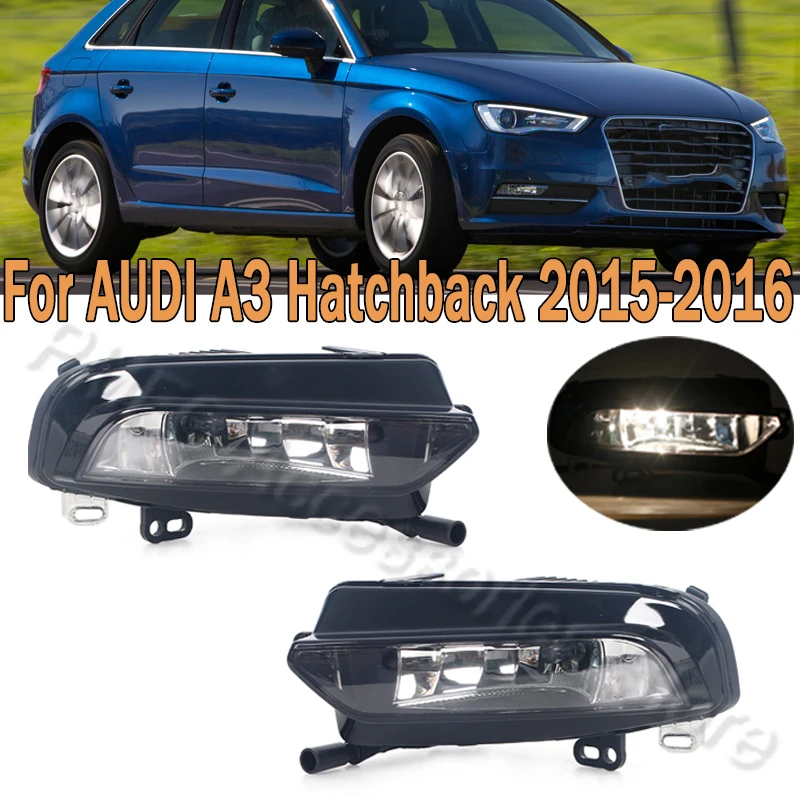 PMFC Front Bumper Fog Lamp Assembly Fog Light Driving Light Whit Buld For AUDI A3 Hatchback 2015-2016 8V0941699C 8V0941700C