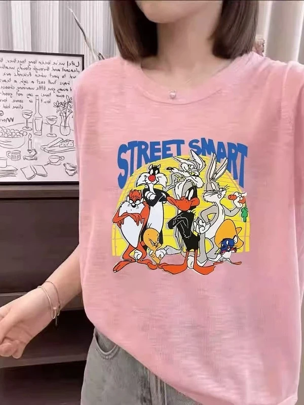 プラスサイズ 通気性のある雪の結晶柄コットン プリント ルーズフィット 細見え ラウンドネック 軽量 オルト スベ Tシャツ レディース ファッション 夏...