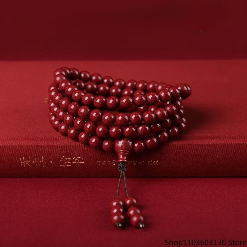 

Браслет из бусин Будды из натуральной киновари 108 с фиолетовым золотым песком, простой и универсальный браслет