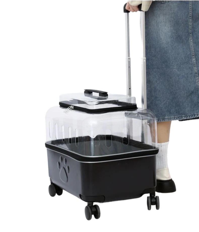 Trasportino per animali con ruote girevoli con maniglia per carrello, cassa da viaggio portatile rigida di grande capacità per cani e gatti