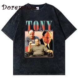 Men's T Shirts Vintage Tony Soprano Washed T Shirts Summer Short Sleeve Hip Hop O Neck Oversized T-shirts Aesthetic Streetwear