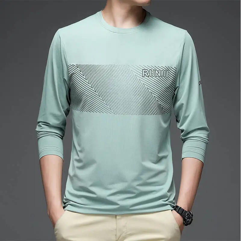 

New Men's T-irt Ice Silk Sport Loose Long Sve round Ne Qui Dry Casual Outdoor Top for All Seasons Faionable