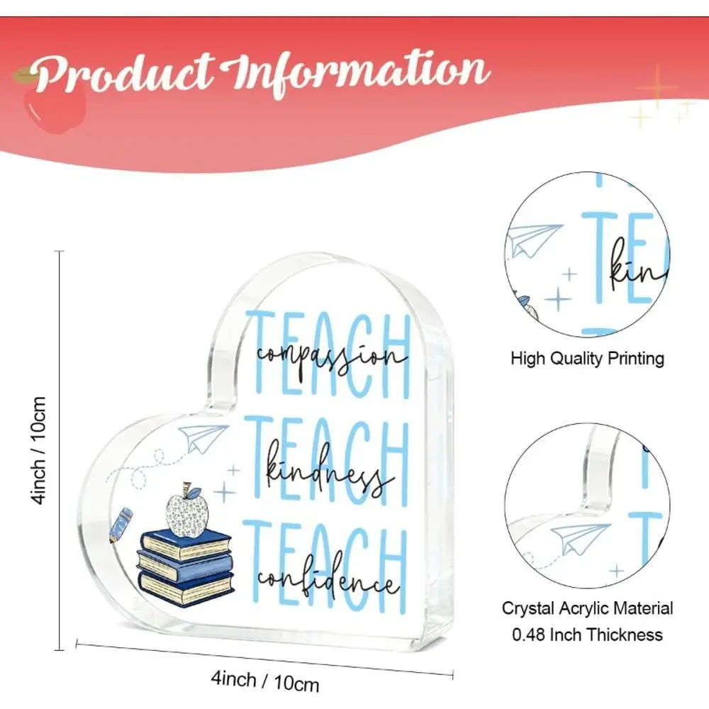 Acrylic Heart Teacher Gift, Desktop Decor for Teacher Appreciation Christmas Retirement Graduation