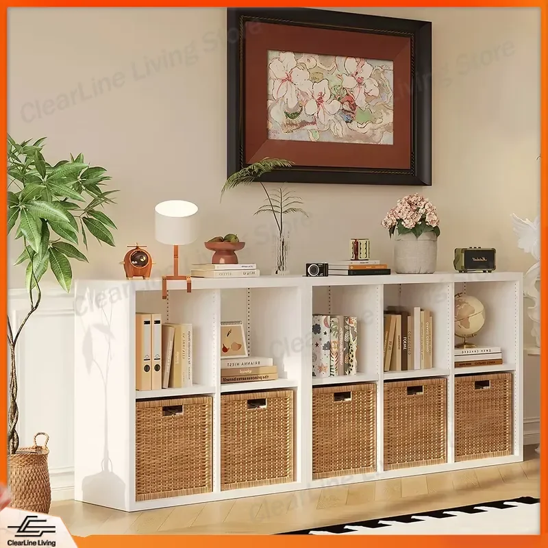 Kids Rectangular Grid Floor to Ceiling Bookcase Storage Cabinet Student Bookshelf Low Unit Living Room Furniture Organizer