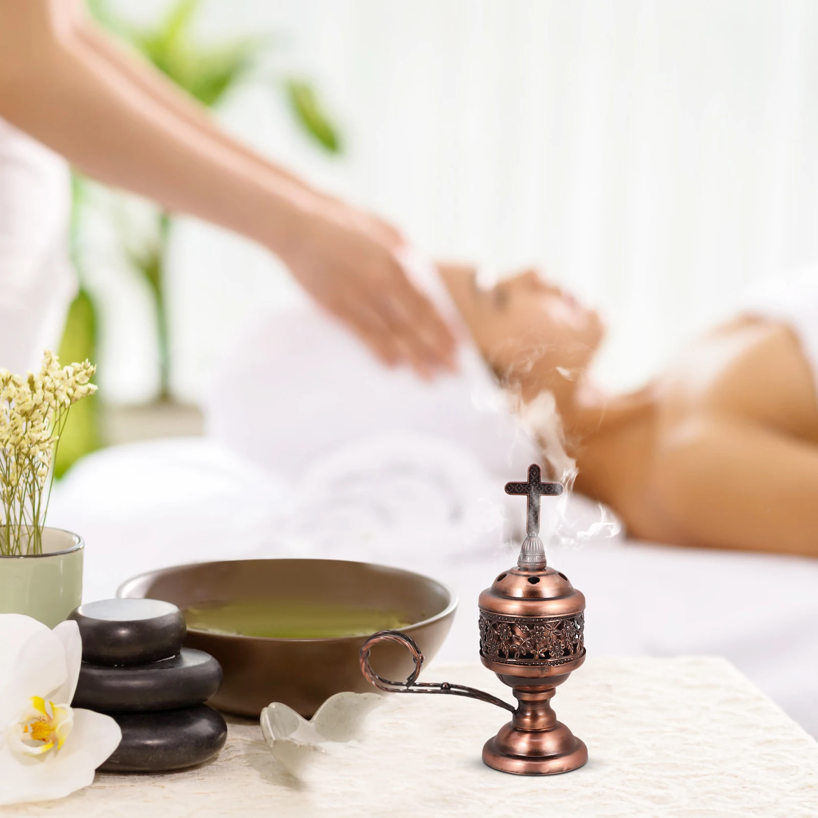 

Incense Burner Aromatherapy Room Ornament Charcoal Metal Holder Decorate Censer Iron