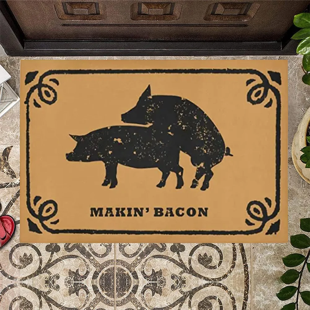 Makin bacon Door Mat,Non-Slip Rubber Floor Mat, Housewarming Welcome Mat for Outdoor Entryway, Kitchen Bath Rug 30x18in