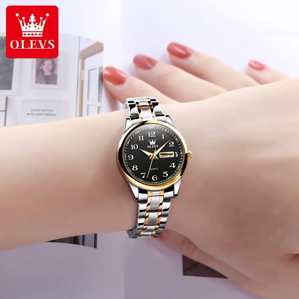 OLEVS Women\'s Watches Simple Fashion Original Quartz Wristwatch Waterproof Luminous Watch for Ladies Arabic Numerals Dial Date