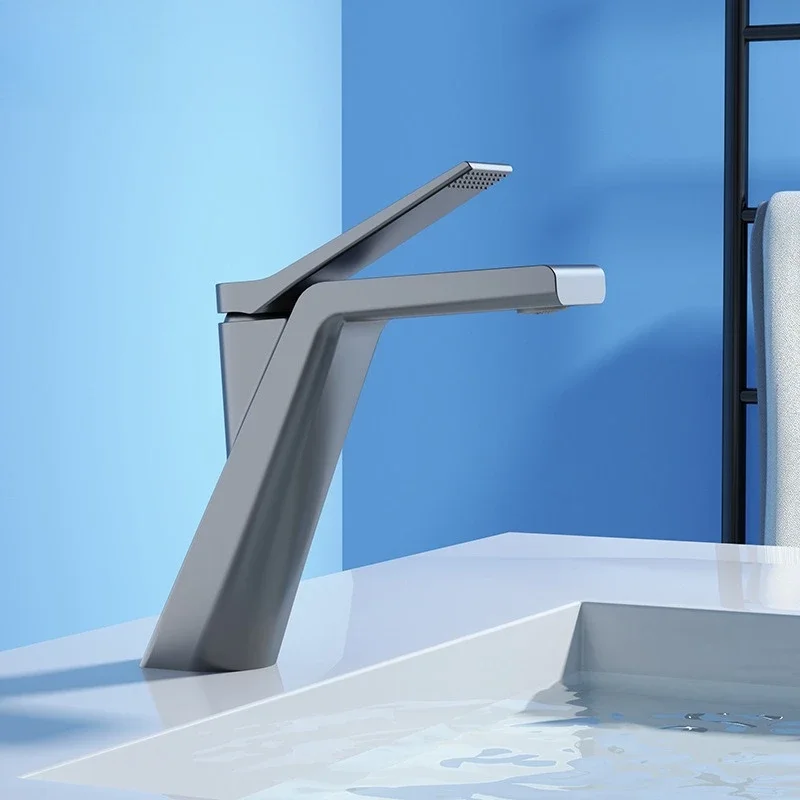 Luxury Gunmetal Grey Basin Faucet Full Brass Hot Cold Mixer Tap Modern Bathroom Vanity Wash Basin Faucet Home European Bathroom
