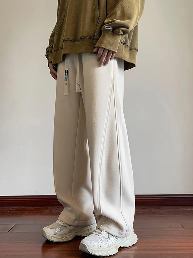 

Teenage Boys Thiened Fce Lined Straight Leg Sports Sweatpants Spring Autumn Casual Long Trousers Faionable Trendy Sle