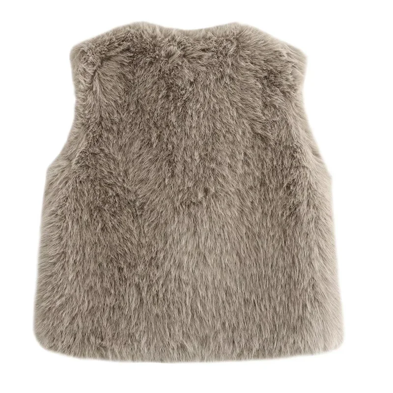 TRAF Faux Fur gilet grigio corto Cardigan soffice inverno donna gilet autunno senza maniche cappotti gilet caldo donna cappotto corto gilet